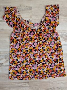 Ann Taylor LOFT Vintage Inspired Floral Ruffle Top